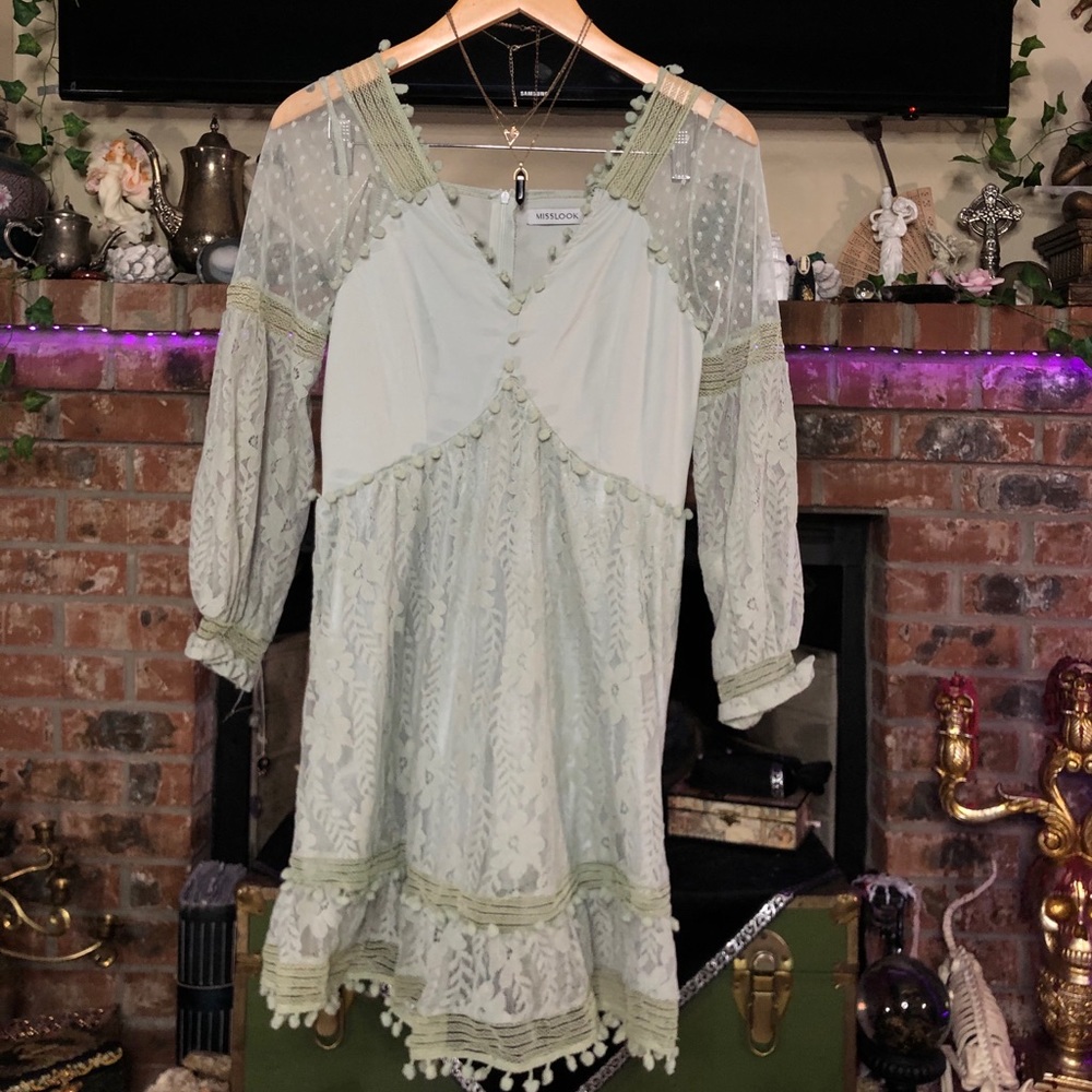 Misslook small lace light mint dress